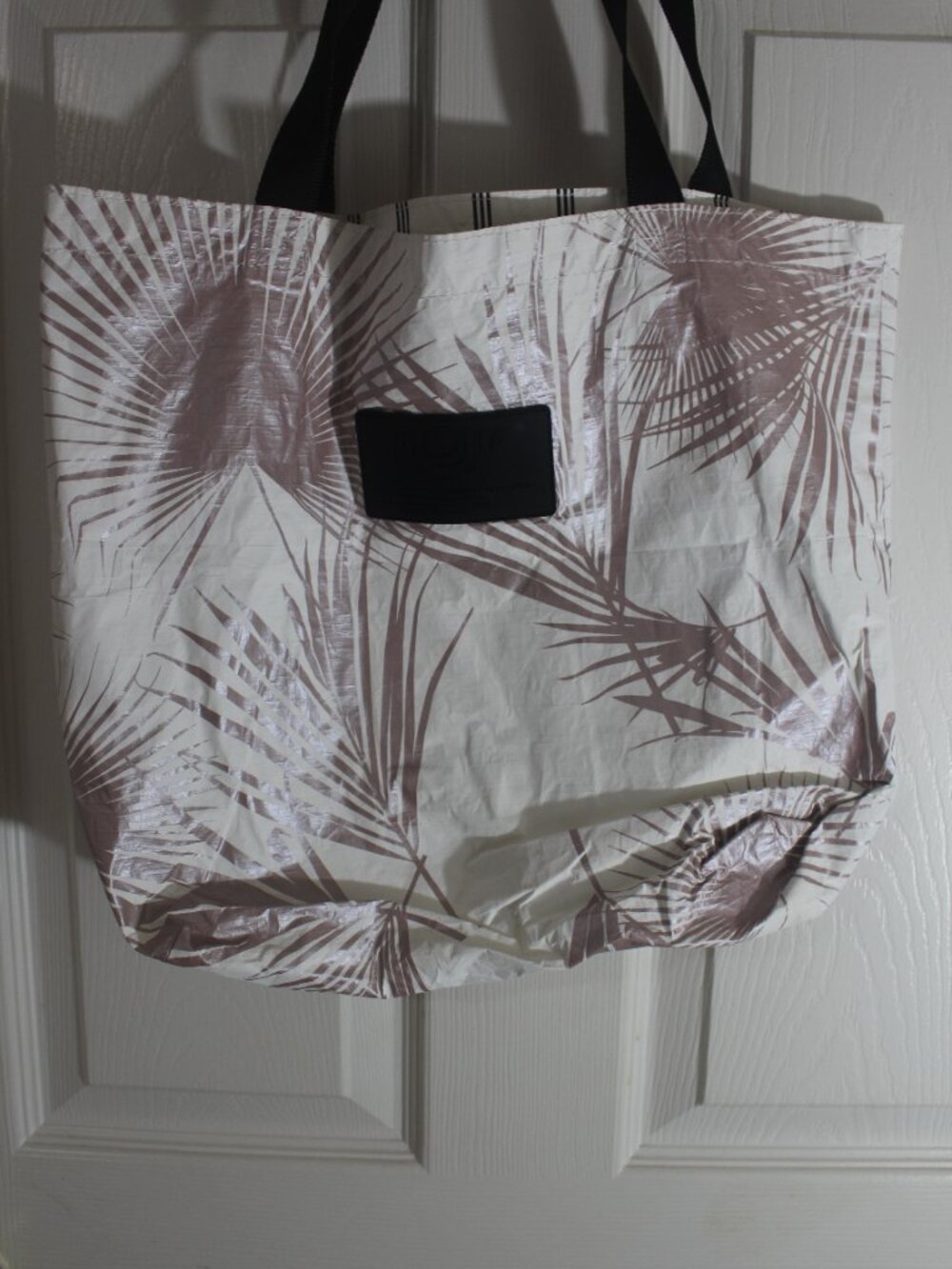 ALOHA Collection Reversible Tote Rose Gold Palm Print Black Stripe Beach Bag